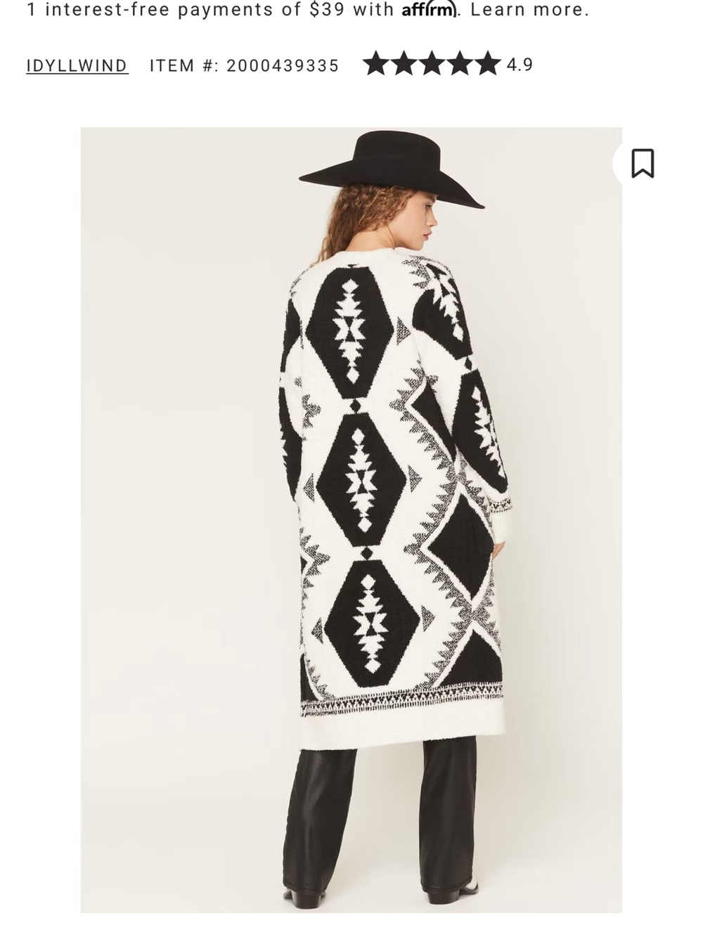 Black & White-Front Long Cardigan Sweater by Idyllwin fueled by Miranda Lambert - Picture 6 of 7